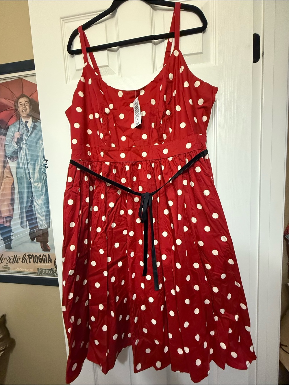 Torrid Retro Chic Red Polka Dot Midi Dress w/Black Velvet Ribbon Size 2 NWT